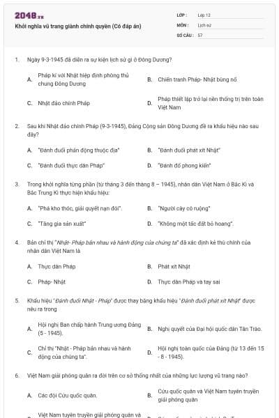 Khởi nghĩa vũ trang giành chính quyền (Có đáp án)