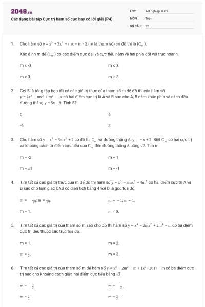 Các dạng bài tập Cực trị hàm số cực hay có lời giải (P4)