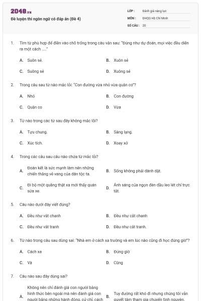 Đề luyện thi ngôn ngữ có đáp án (Đề 4)