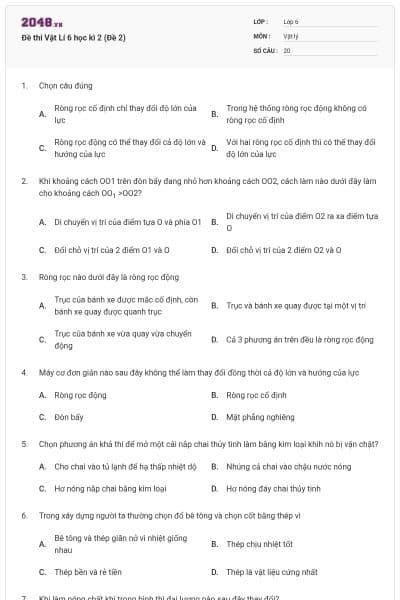 Đề thi Vật Lí 6 học kì 2 (Đề 2)