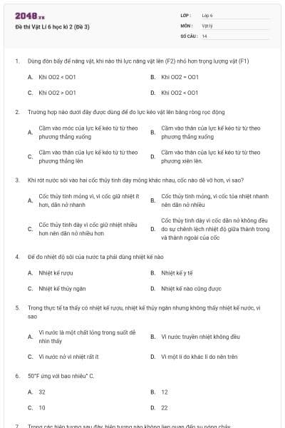 Đề thi Vật Lí 6 học kì 2 (Đề 3)
