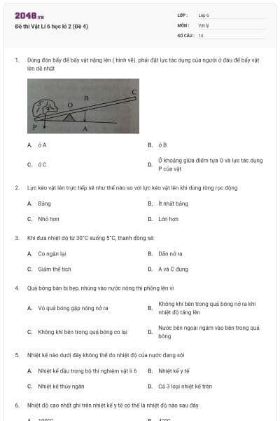 Đề thi Vật Lí 6 học kì 2 (Đề 4)