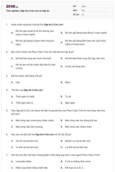 Trắc nghiệm: Đập đá ở Côn Lôn có đáp án