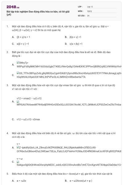 Bài tập trắc nghiệm Dao động điều hòa cơ bản, có lời giải (p4)
