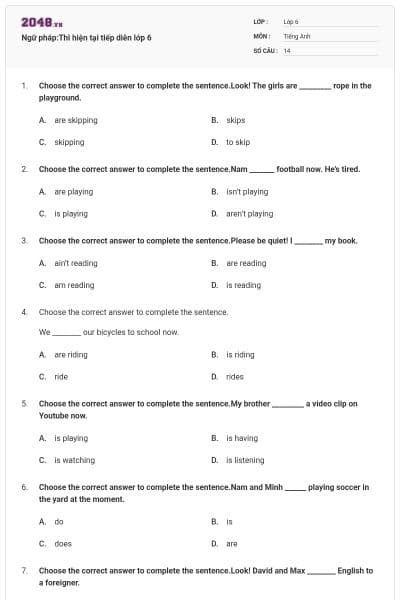 Ngữ pháp:Thì hiện tại tiếp diễn lớp 6