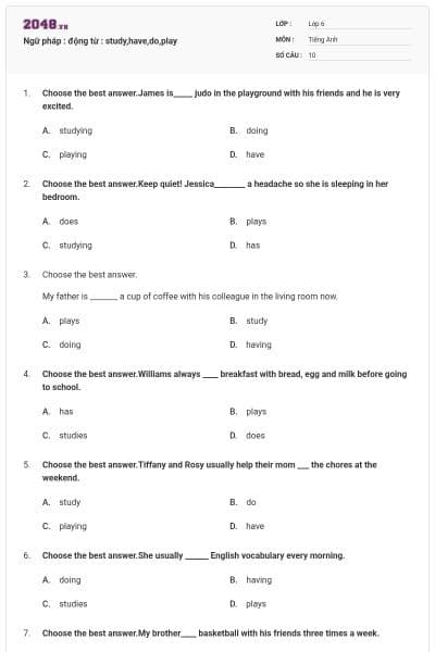 Ngữ pháp : động từ : study,have,do,play