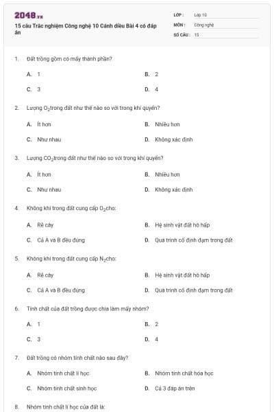 15 câu Trắc nghiệm Công nghệ 10 Cánh diều Bài 4 có đáp án