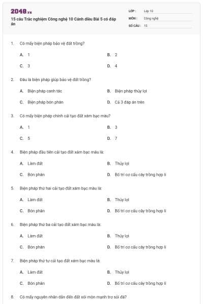15 câu Trắc nghiệm Công nghệ 10 Cánh diều Bài 5 có đáp án