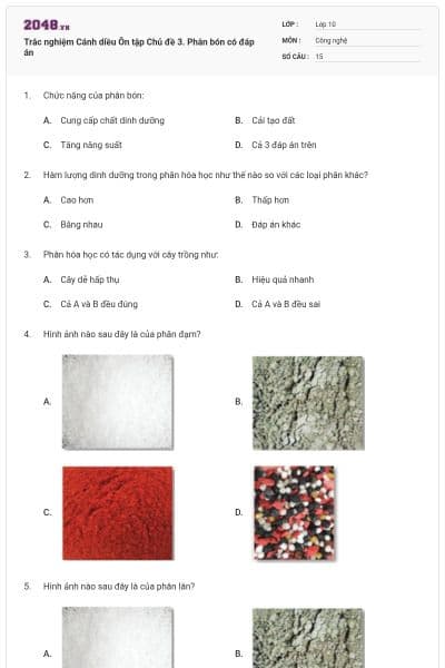 Trắc nghiệm Cánh diều Ôn tập Chủ đề 3. Phân bón có đáp án