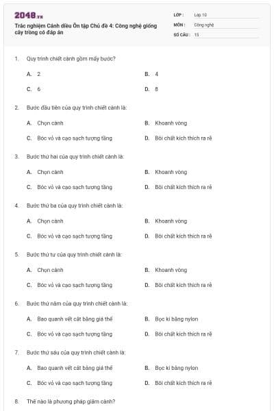 Trắc nghiệm Cánh diều Ôn tập Chủ đề 4: Công nghệ giống cây trồng có đáp án