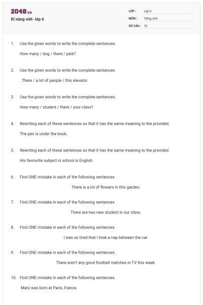 Kĩ năng viết- lớp 6