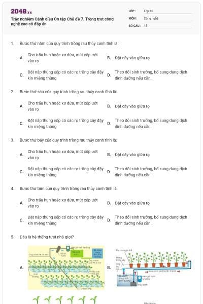 Trắc nghiệm Cánh diều Ôn tập Chủ đề 7. Trồng trọt công nghệ cao có đáp án