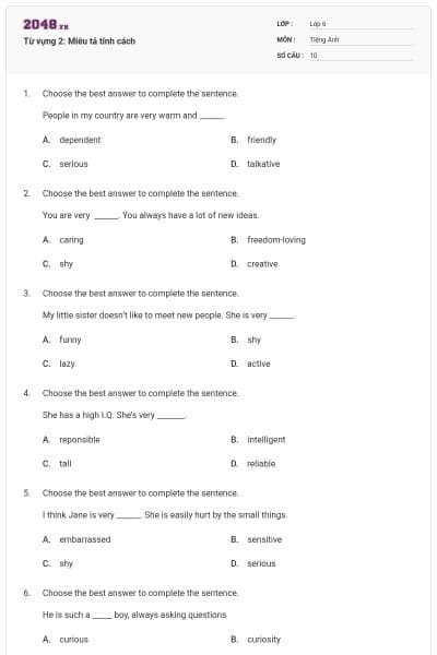 Từ vựng 2: Miêu tả tính cách