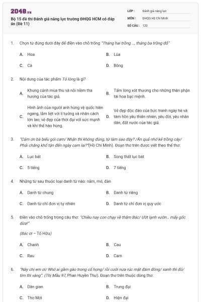 Bộ 15 đề thi Đánh giá năng lực trường ĐHQG HCM có đáp án (Đề 11)