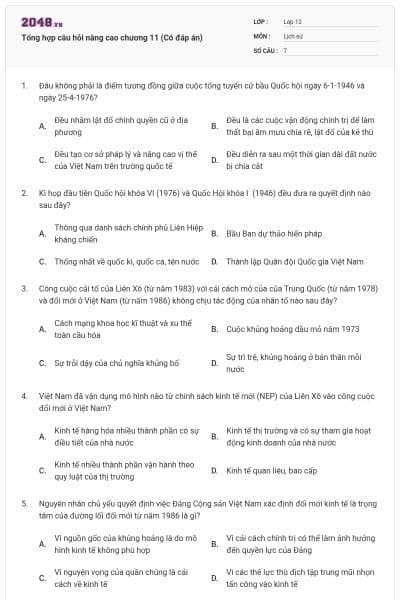 Tổng hợp câu hỏi nâng cao chương 11 (Có đáp án)