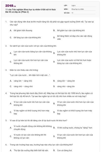 11 câu Trắc nghiệm Khoa học tự nhiên 6 Kết nối tri thức Bài 45 có đáp án (Phần 2)