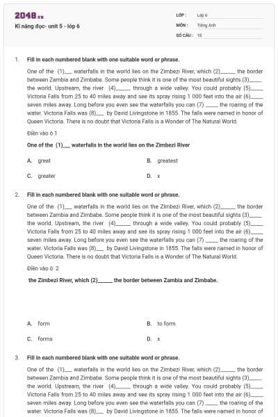 Kĩ năng đọc- unit 5 - lớp 6