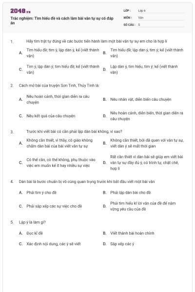 Trắc nghiệm: Tìm hiểu đề và cách làm bài văn tự sự có đáp án