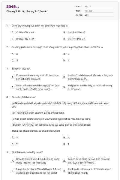 Chương 3: Ôn tập chương 3 có đáp án