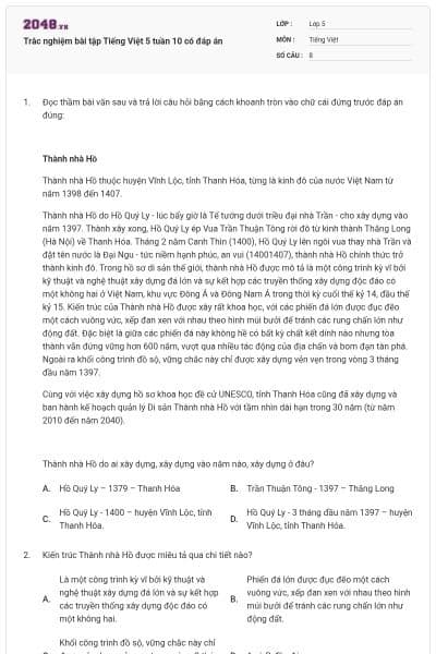 Trắc nghiệm bài tập Tiếng Việt 5 tuần 10 có đáp án