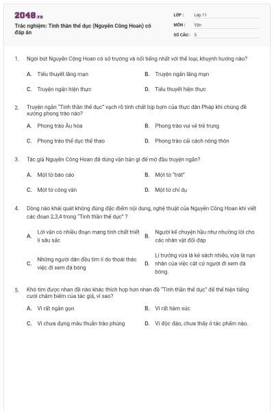 Trắc nghiệm: Tinh thần thể dục (Nguyễn Công Hoan) có đáp án