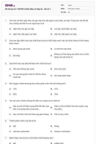 Đề thi học kì 1 KHTN 6 Cánh diều có đáp án - Đề số 1