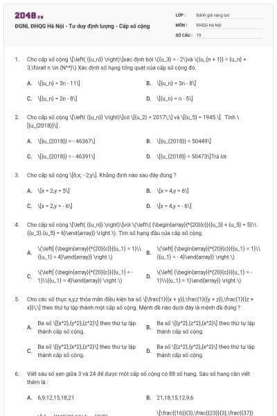 ĐGNL ĐHQG Hà Nội - Tư duy định lượng - Cấp số cộng