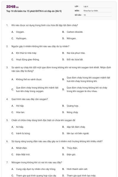 Top 10 đề kiểm tra 15 phút KHTN 6 có đáp án (Đề 9)