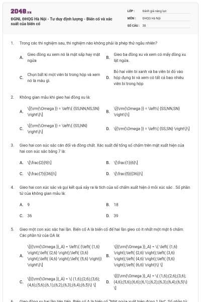 ĐGNL ĐHQG Hà Nội - Tư duy định lượng - Biến cố và xác suất của biến cố