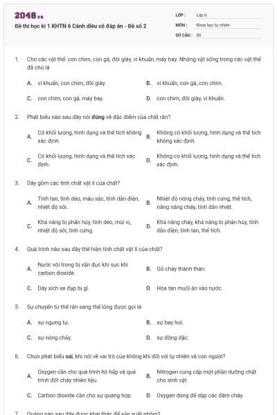 Đề thi học kì 1 KHTN 6 Cánh diều có đáp án - Đề số 2