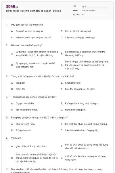 Đề thi học kì 1 KHTN 6 Cánh diều có đáp án - Đề số 3