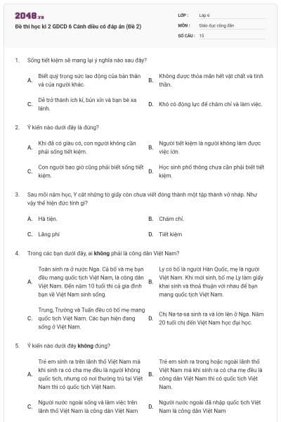 Đề thi học kì 2 GDCD 6 Cánh diều có đáp án (Đề 2)
