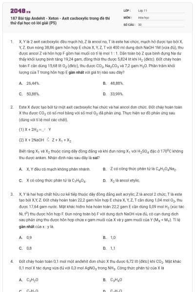 187 Bài tập Andehit - Xeton - Axit cacboxylic trong đề thi thử đại học có lời giải (P5)