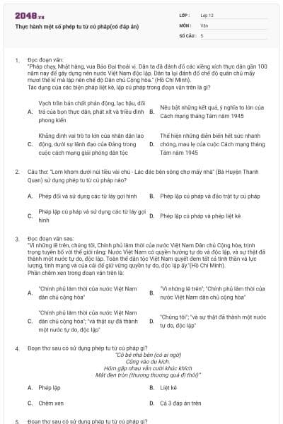 Thực hành một số phép tu từ cú pháp(có đáp án)