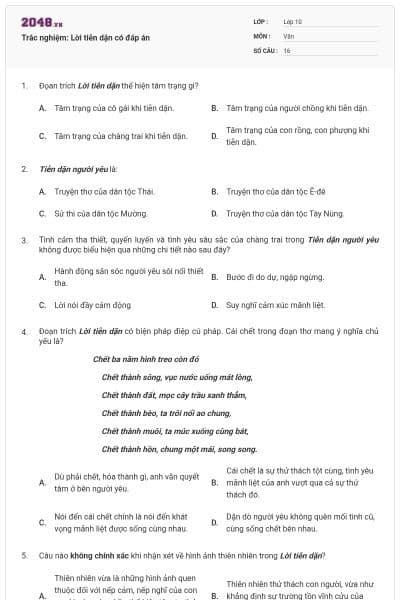 Trắc nghiệm: Lời tiễn dặn có đáp án