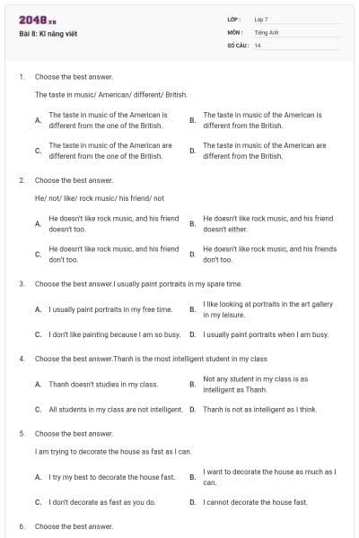 Bài 8: Kĩ năng viết