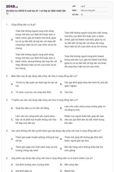 Đề kiểm tra GDCD 8 cuối học kì 1 có đáp án (Mới nhất) (Đề 1)