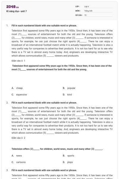 Kĩ năng đọc- unit 7