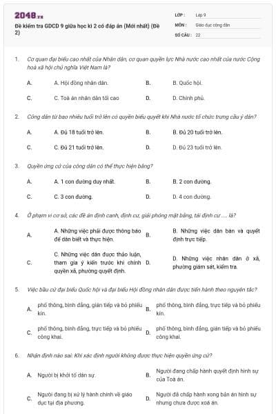 Đề kiểm tra GDCD 9 giữa học kì 2 có đáp án (Mới nhất) (Đề 2)