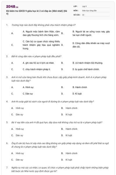Đề kiểm tra GDCD 9 giữa học kì 2 có đáp án (Mới nhất) (Đề 4)