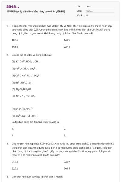175 Bài tập Sự điện li cơ bản, nâng cao có lời giải (P1)