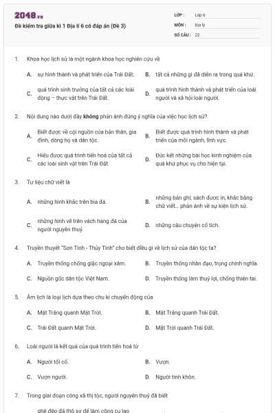 Đề kiểm tra giữa kì 1 Địa lí 6 có đáp án (Đề 3)