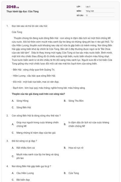 Thực hành tập đọc: Cửa Tùng