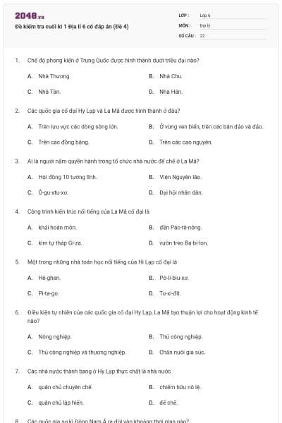 Đề kiểm tra cuối kì 1 Địa lí 6 có đáp án (Đề 4)