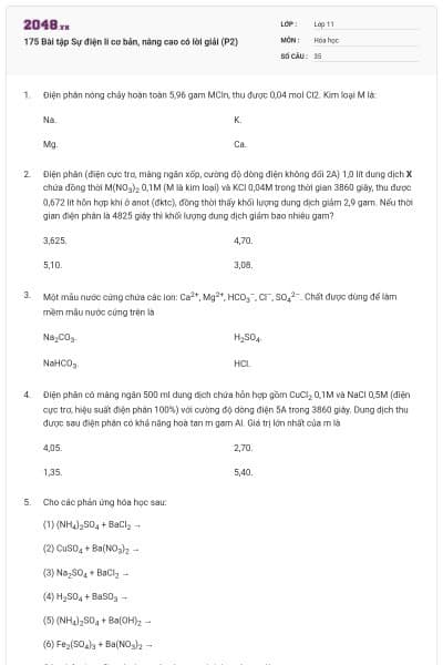 175 Bài tập Sự điện li cơ bản, nâng cao có lời giải (P2)
