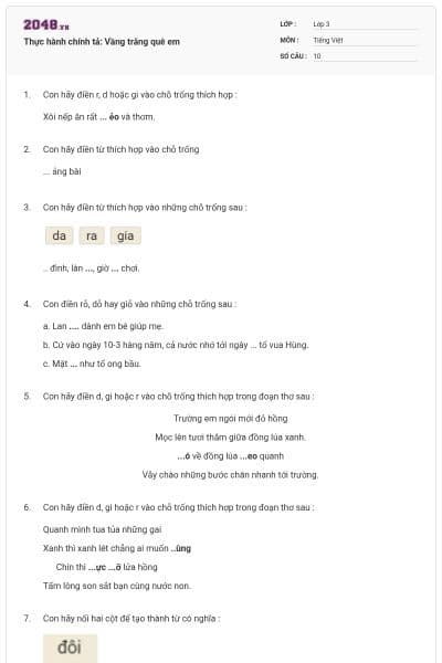 Thực hành chính tả: Vầng trăng quê em