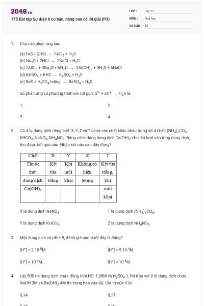 175 Bài tập Sự điện li cơ bản, nâng cao có lời giải (P3)