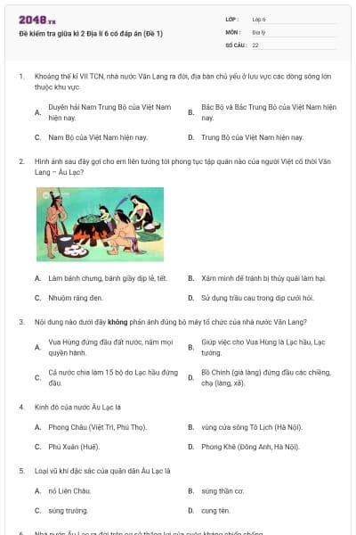 Đề kiểm tra giữa kì 2 Địa lí 6 có đáp án (Đề 1)