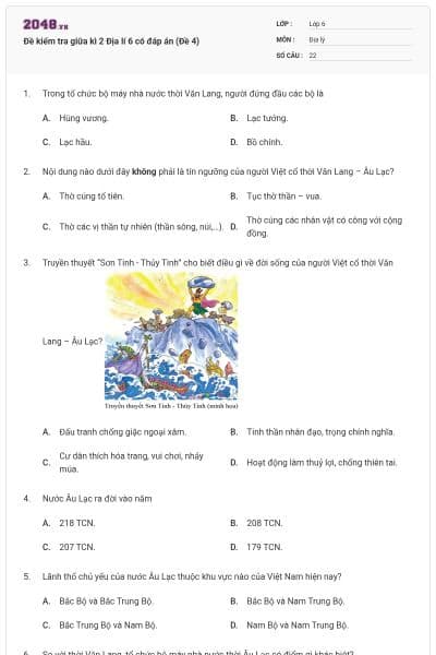 Đề kiểm tra giữa kì 2 Địa lí 6 có đáp án (Đề 4)