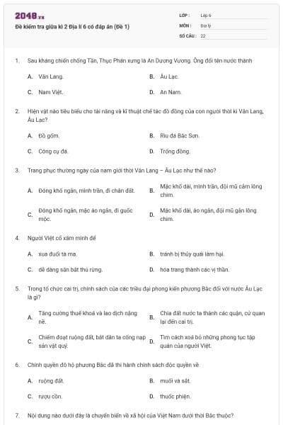 Đề kiểm tra giữa kì 2 Địa lí 6 có đáp án (Đề 1)